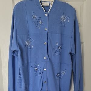 Alfred Dunner Periwinkle Embroidered Cardigan